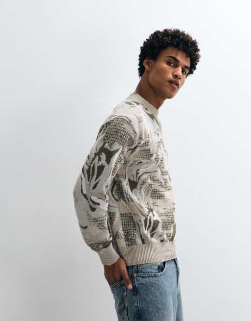 BOSS Orange – Sweatshirt in Beige mit abstraktem Print, 3 von 5