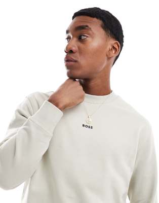 sweatshirt in beige with central logo print-Neutral