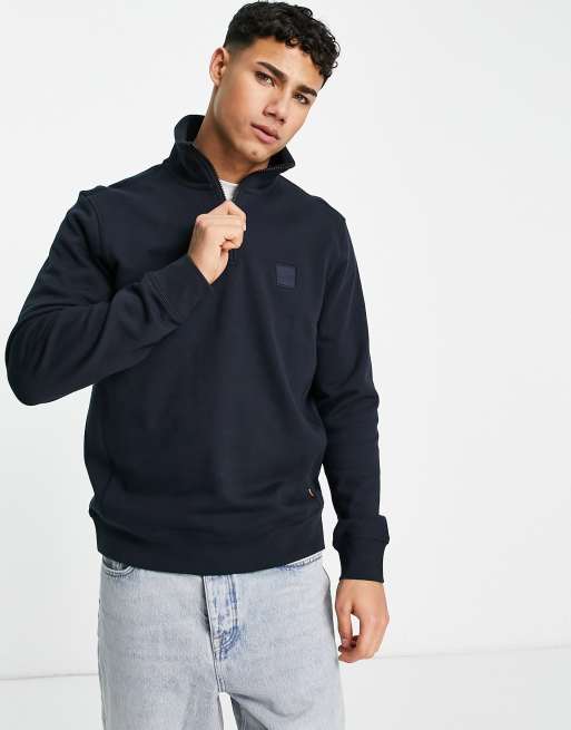 BOSS Orange – Sweatshirt in Marineblau mit kurzem Reißverschluss