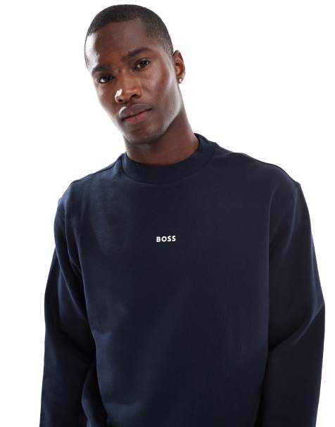 BOSS Orange - Sweatshirt met klein logo op de borst in donkerblauw - view 1