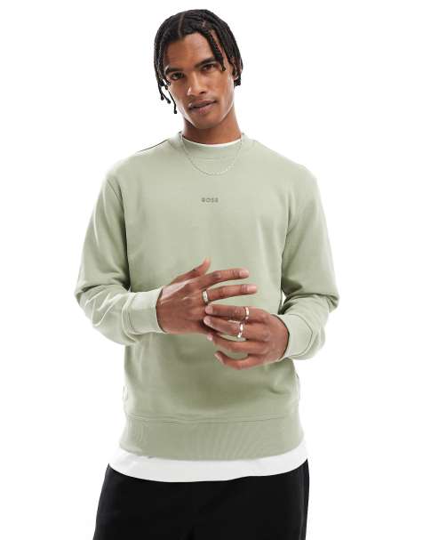 BOSS Orange - Sweatshirt met klein logo op de borst in groen - view 1