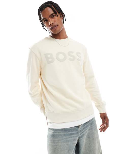 BOSS Orange - Sweatshirt met logo op de borst in crème - view 1