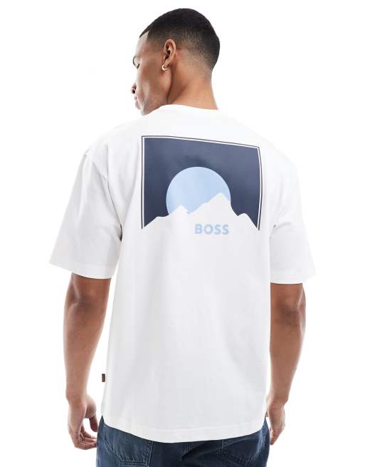 BOSS Orange - T-shirt coupe carrée avec imprimé sur la poitrine et au dos - Blanc, 2 de 4