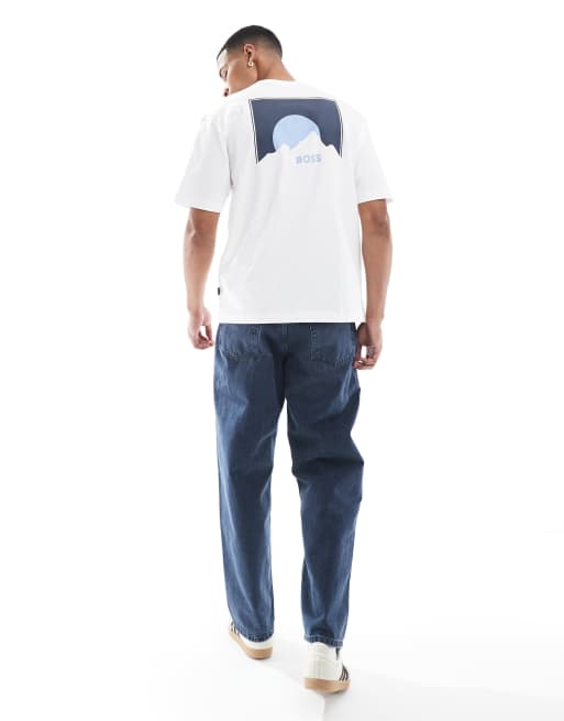 BOSS Orange - T-shirt coupe carrée avec imprimé sur la poitrine et au dos - Blanc, 4 de 4