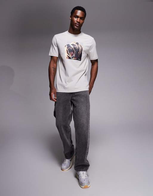 BOSS Orange - T-shirt grigia con stampa di orso, 2 di 5