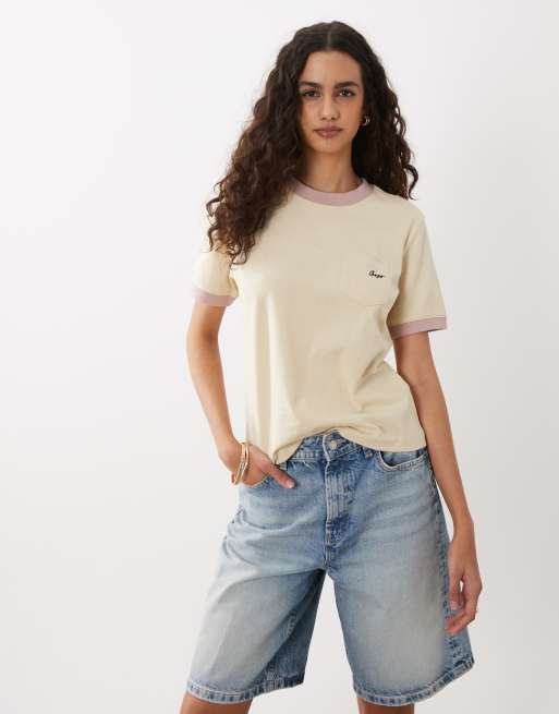 BOSS Orange – T-Shirt in Buttergelb mit Logo-Schriftzug, 3 von 4