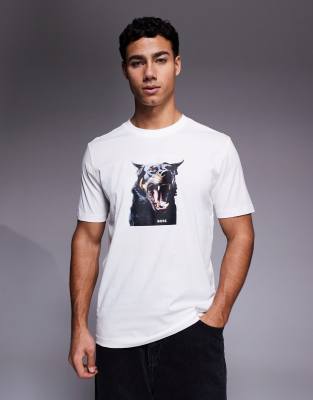 T-Shirt in Weiß mit Dobermann-Print Weiß L