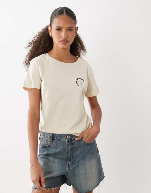 BOSS Orange - T-shirt met bloemenprint in lichtgeel, 3 van 4
