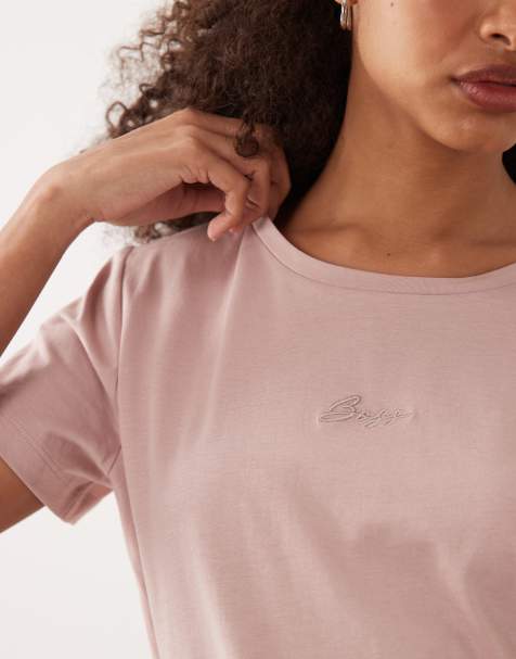 BOSS Orange - T-shirt met geschreven logo in lichtroze - view 1