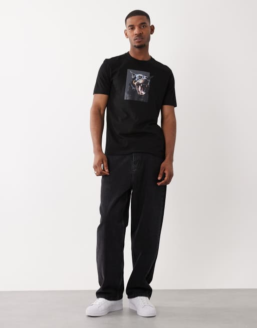 BOSS Orange - T-shirt met grafische Dobermann-print in zwart, 2 van 5