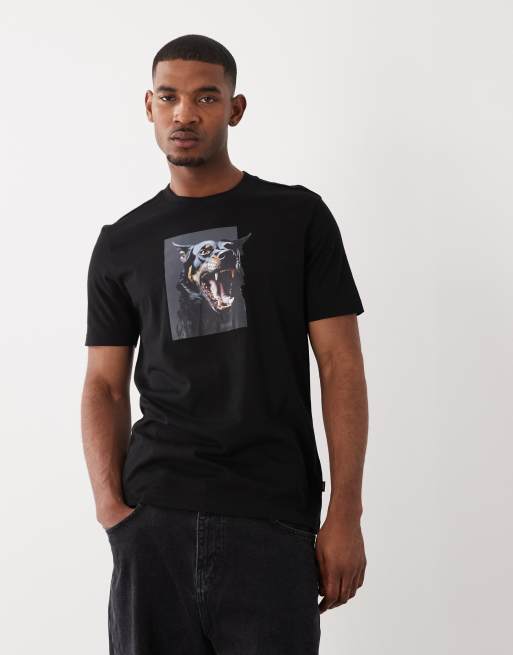 BOSS Orange - T-shirt met grafische Dobermann-print in zwart, 3 van 5