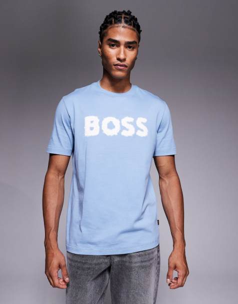 BOSS Orange - T-shirt met normale pasvorm en bevroren logo op de borst in lichtblauw - view 1