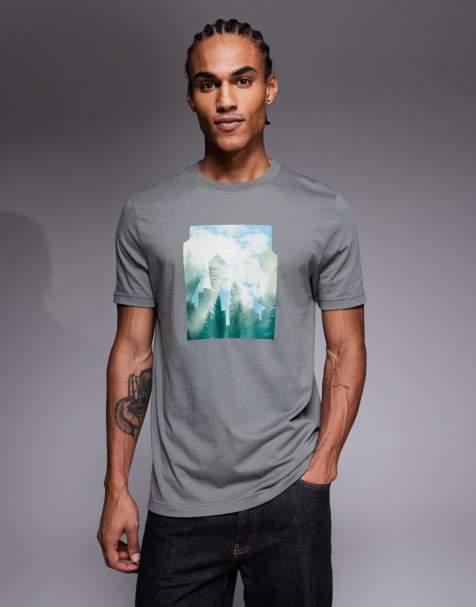 BOSS Orange - T-shirt met print op de borst in middengrijs - view 1