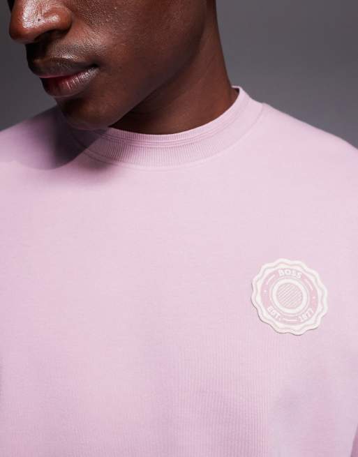 BOSS Orange - T-shirt met varsity logo op de borst in lichtpaars, 5 van 5