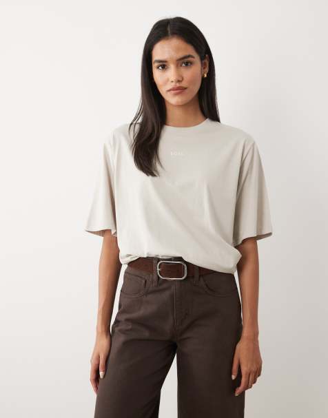 BOSS Orange T-Shirt mit Logo-Schriftzug in Hellbeige - view 1