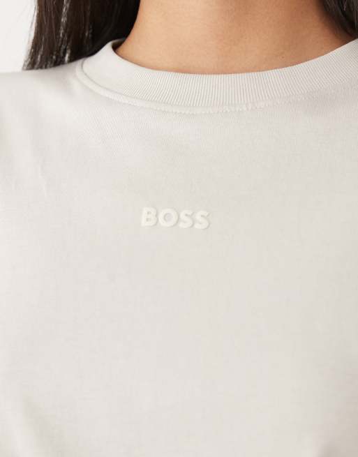 BOSS Orange t-shirt with logo script in light beige, 3 of 4
