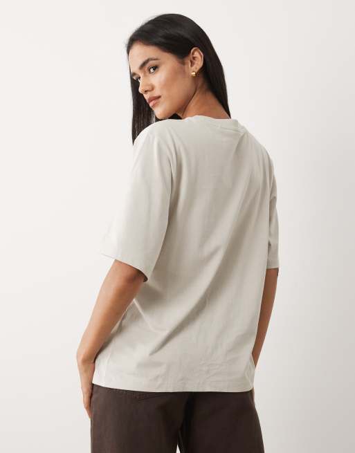 BOSS Orange t-shirt with logo script in light beige, 4 of 4