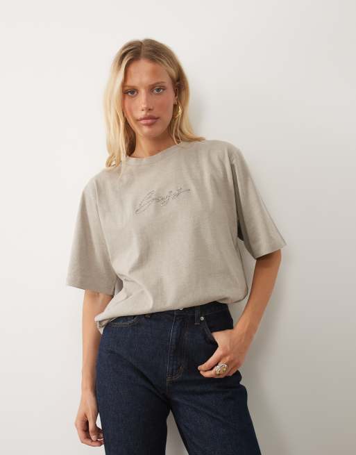BOSS Orange T-shirt z logo w stylu pisma w jasnym khaki, 4 z 4