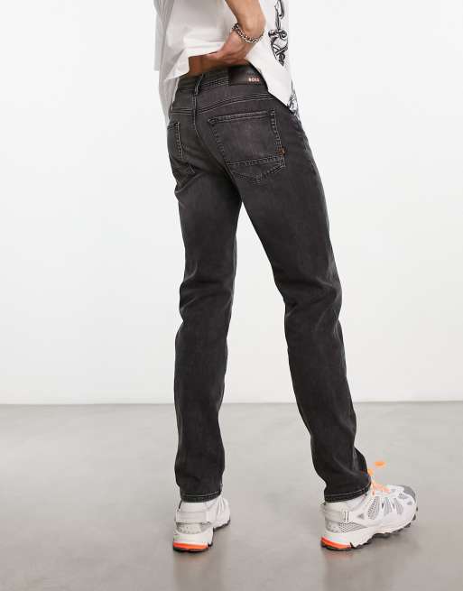 BOSS Orange Taber Zip BC tapered fit jeans in dark grey ASOS