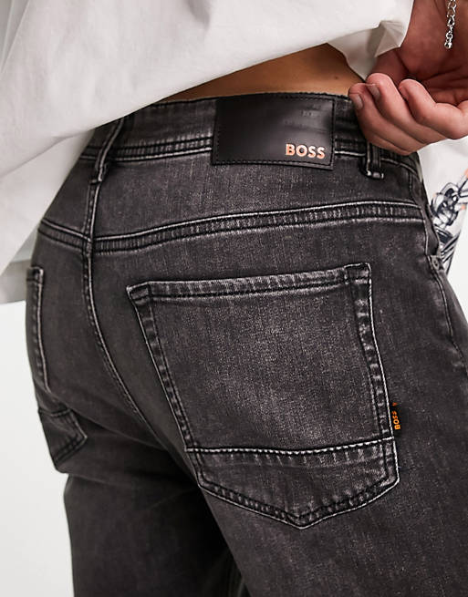 BOSS Orange Taber Zip BC tapered fit jeans in dark grey | ASOS