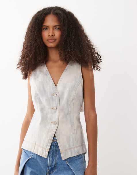 BOSS Orange tailored denim singlet waistcoat in light blue - view 1