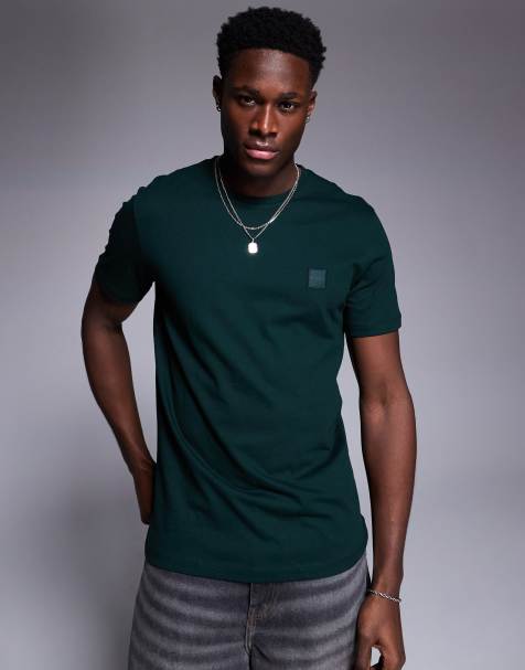BOSS Orange – Tales – Locker geschnittenes T-Shirt in Dunkelgrün mit farblich abgestimmtem Logo - view 1