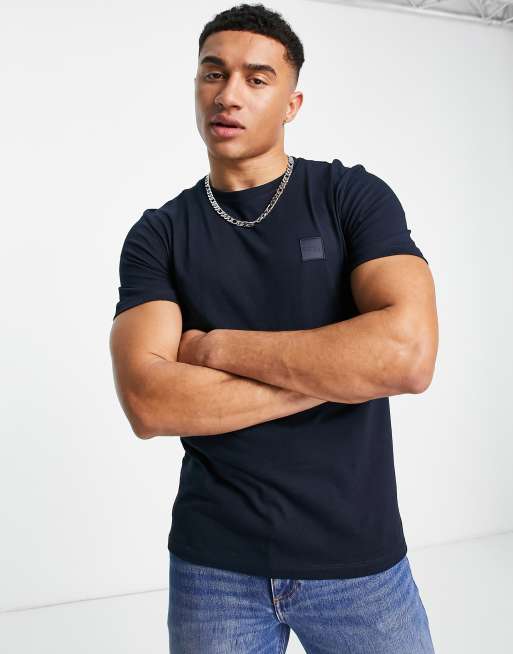 BOSS - Orange - Tales - T-shirt met vierkant logo in marineblauw