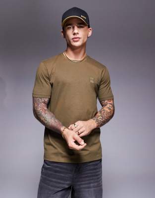 Tales tonal logo t-shirt relaxed fit in tan-Brown