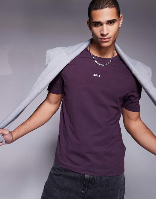 BOSS Orange – TChup – Lässig geschnittenes T-Shirt in Lila mit zentriertem Logo