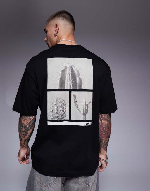 BOSS Orange - TE Surface - T-shirt nera vestibilità comoda con stampa e logo sul retro