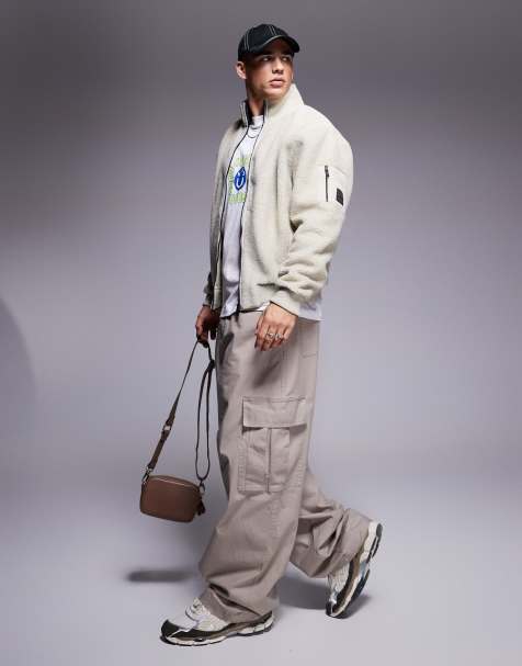 BOSS Orange teddy fleece zip through jacket in beige - view 1
