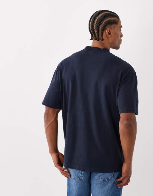 BOSS Orange TeDye logo collar relaxed fit t-shirt in dark blue, 3 of 5