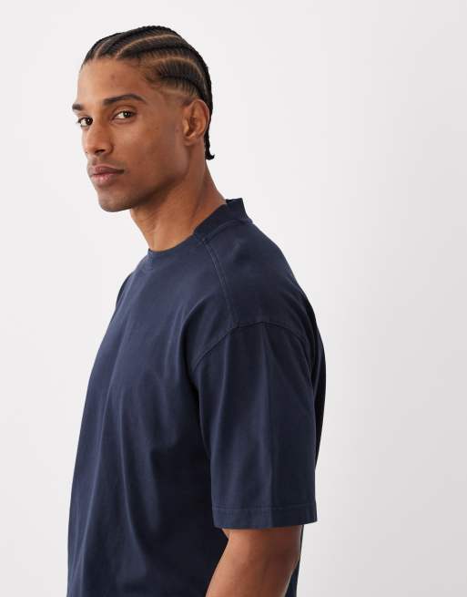 BOSS Orange TeDye logo collar relaxed fit t-shirt in dark blue, 4 of 5
