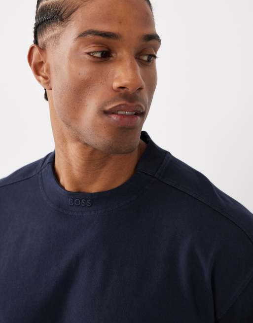BOSS Orange TeDye logo collar relaxed fit t-shirt in dark blue, 5 of 5