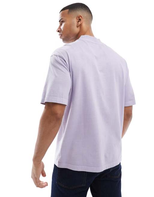 BOSS Orange - Te_Dye - Lyslilla T-shirt med logoprint på halsen i afslappet pasform, 4 af 4