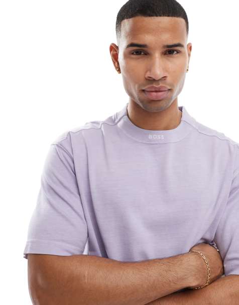BOSS Orange Te_Dye neck logo relaxed fit t-shirt in lilac - view 1