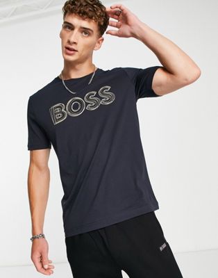 BOSS Orange Tee bold logo t-shirt in navy | ASOS