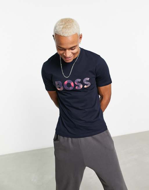 BOSS Orange – TeeArt – Marinblå, avslappnad t-shirt med stor logga