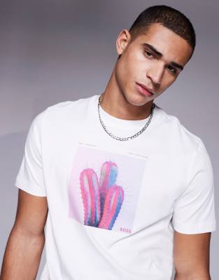 Te_mextour cactus logo print t-shirt regular fit in white