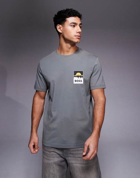 BOSS Orange – Teplain – Mörkgrå t-shirt med logga på bröstet - view 1