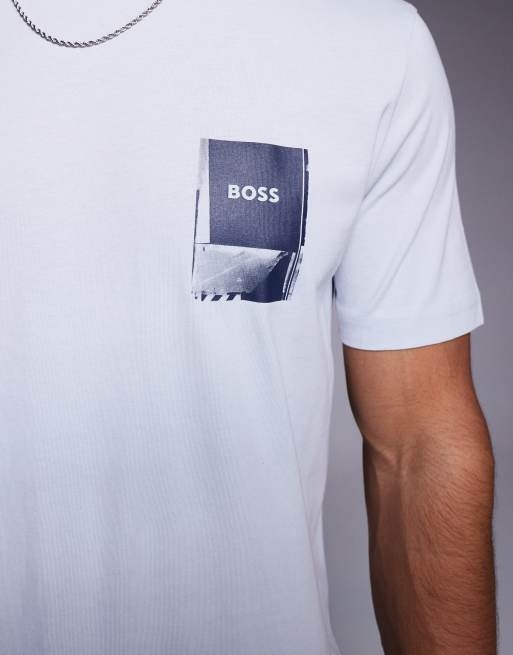 BOSS Orange – Teplain – Szary T-shirt z logo na piersi, 5 z 5