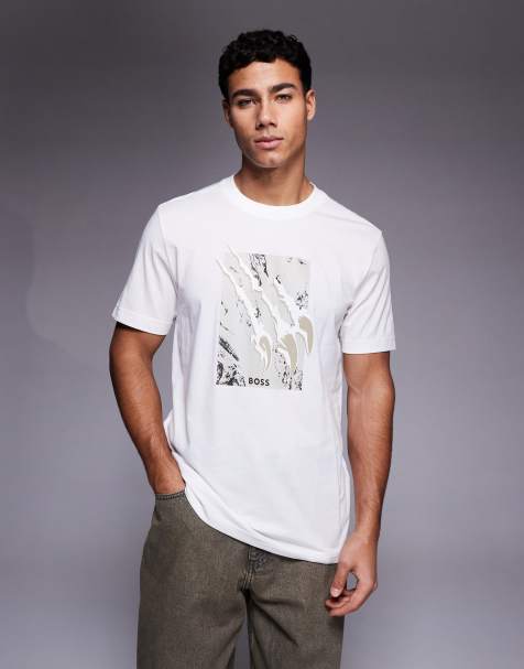 BOSS Orange – Teplain – Vit t-shirt med logga på bröstet - view 1