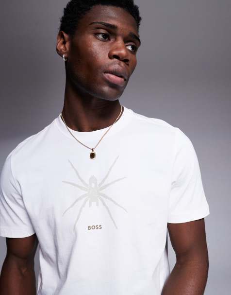BOSS Orange – Te_Spiderbat – Biały T-shirt o regularnym kroju z nadrukiem z pająkiem z logo - view 1