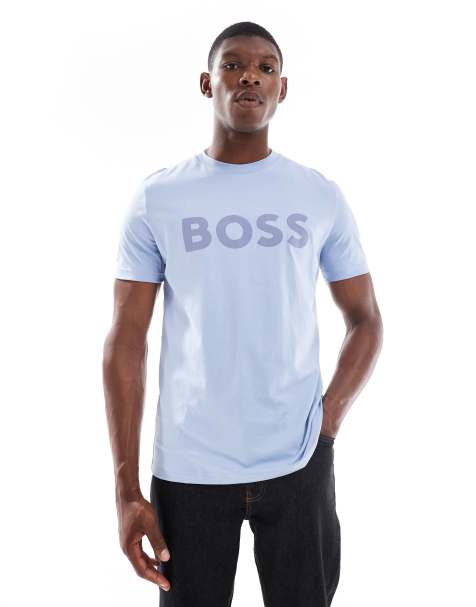 BOSS Orange – Thinking {0} – T-Shirt in Blau mit Logo auf der Brust - view 1