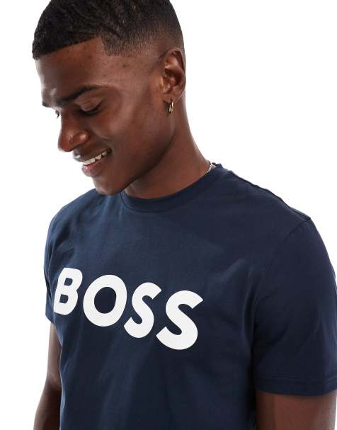 BOSS Orange Thinking 1 large logo t-shirt in navy - view 1