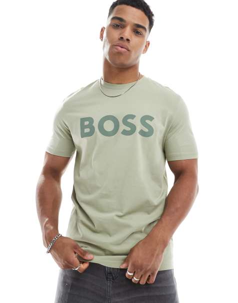 Boss Orange Thinking chest logo t-shirt in green - view 1