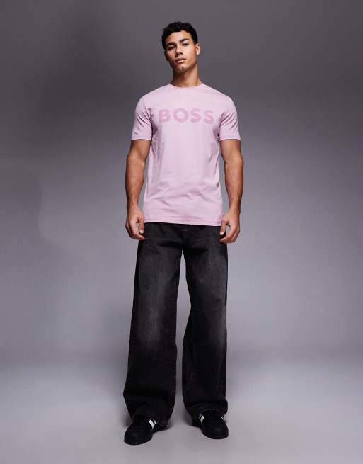 BOSS Orange – Thinking – Jasnofioletowy T-shirt z logo na piersi, 2 z 5