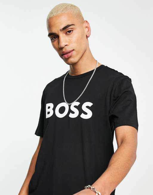 BOSS Orange Thinking logo t-shirt in black | ASOS