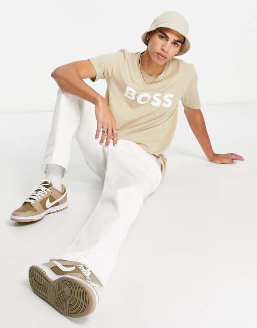 BOSS Orange - Thinking - T-shirt color pietra con logo