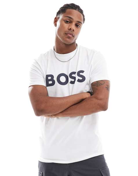 BOSS Orange thinking t-shirt in white with logo print - view 1